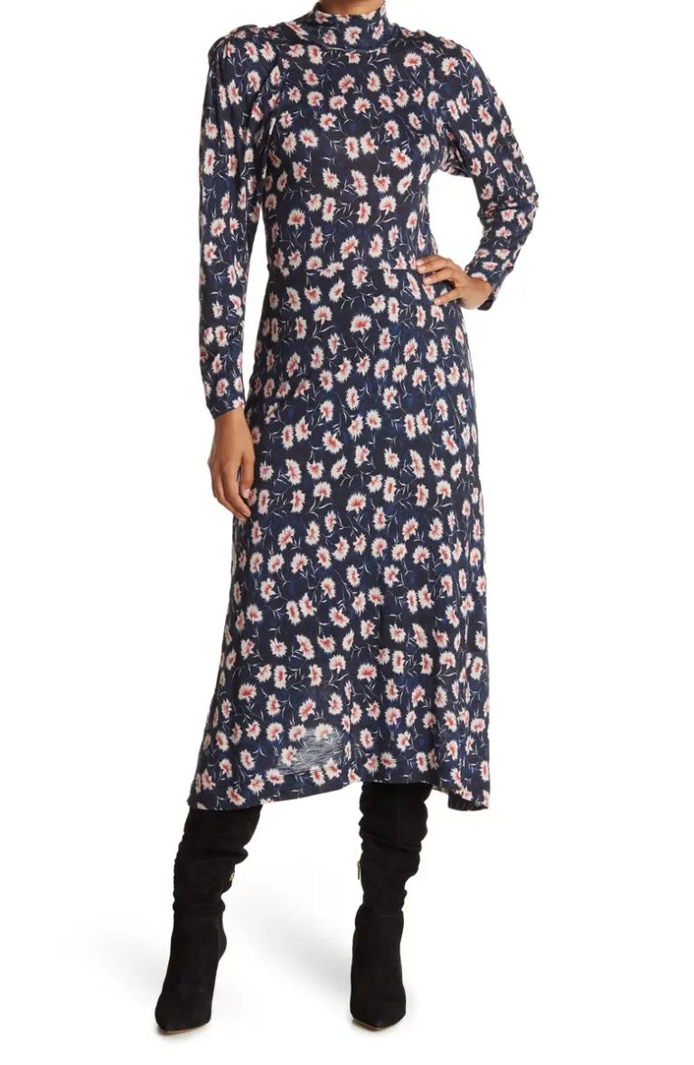 Image of Floral Mock Neck Long Sleeve Maxi Dress