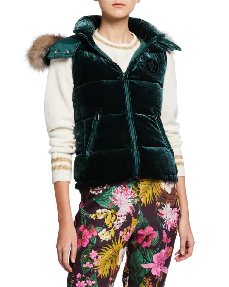Image of Velvet Puffer Vest w/ Fur Hood XS