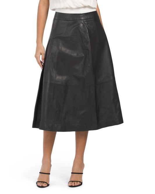 Image of Leather Midi Skirt