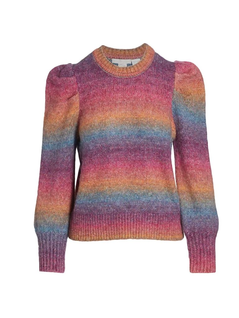 Image of Striped Puff-Sleeve Sweater