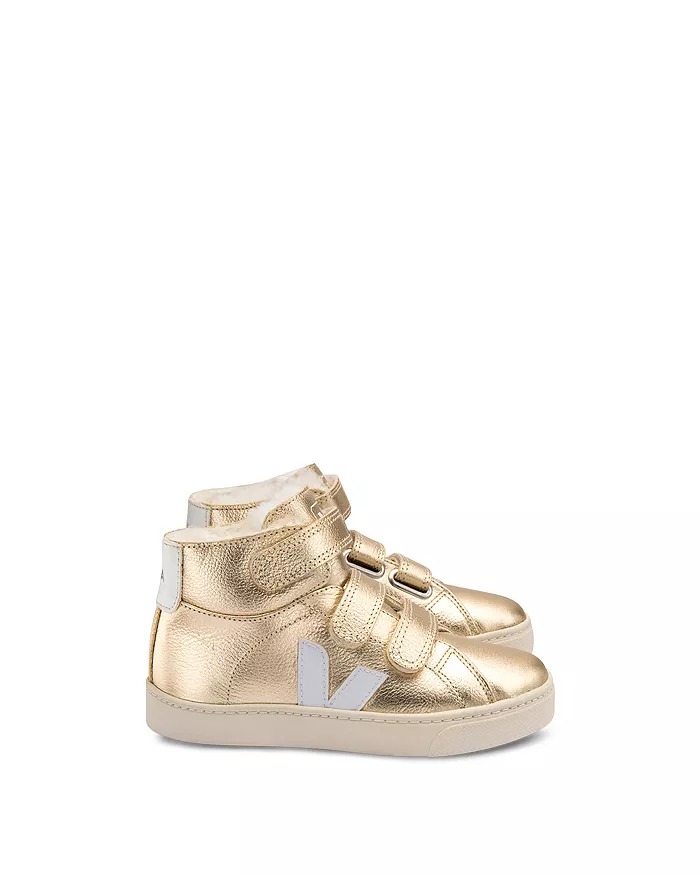 Image of Unisex Shearling Lined Metallic Leather High Top Sneakers - Toddler, Little Kid Size 29 &35