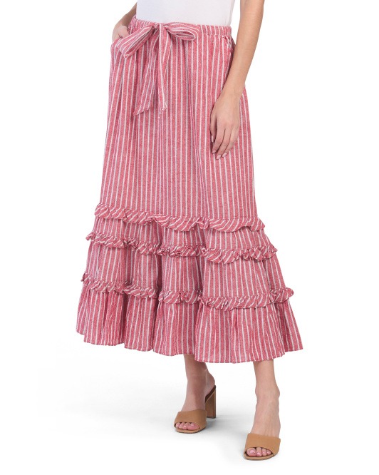 Image of Linen Blend Ruffle Skirt