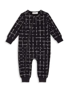 Baby Boy's Grid-Print Long-Sleeve Coverall