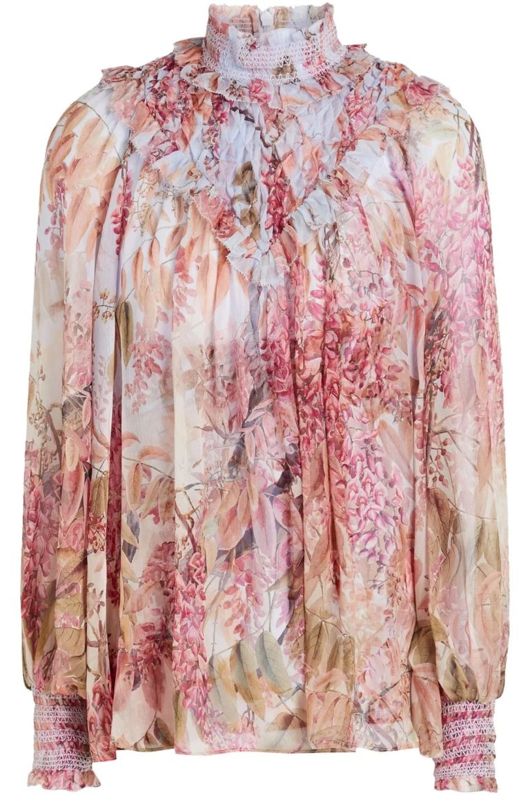 Image of Botanica ruffled printed silk-chiffon blouse