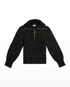 Girl's Speckled Rib Knit Quart-Zip Sweaterp