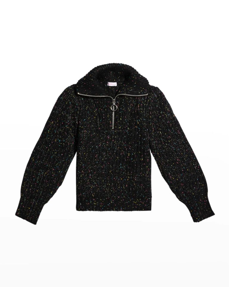 Image of Girl's Speckled Rib Knit Quart-Zip Sweater