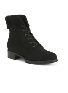 Suede Booties Lace Up With Shearling Cuff