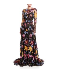 Floral Sequin-Embroidered Tulle Illusion Gown size 6p