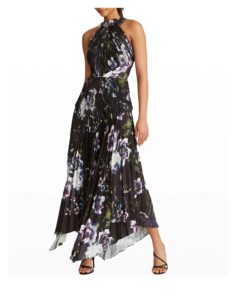 Trinity Floral Pleated Halter Dress