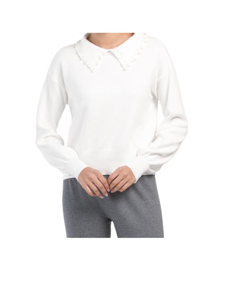 Image of Pearl Collar Pullover Sweater Top