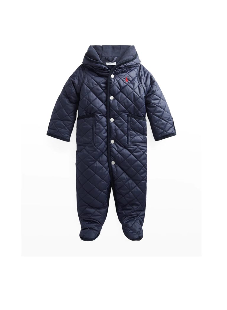 Image of Boy's Logo Hooded Quilted Snowsuit, Size Newborn-9M