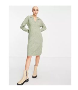 Pieces polo neck knitted dress in greenp