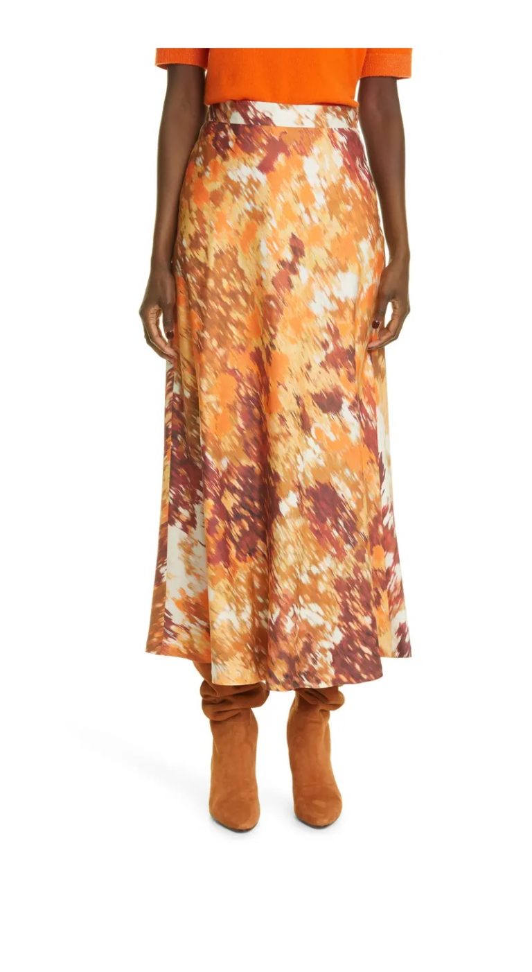 Image of Sumner Autumn Haze Silk & Wool Twill Midi Skirt