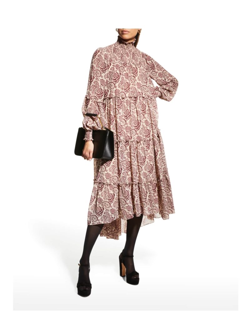 Image of Rika Tiered Paisley High-Low Dress