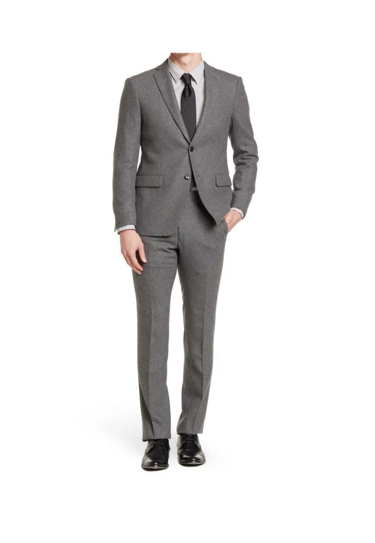 Image of Light Grey Notch Lapel Two Button Wool Suit