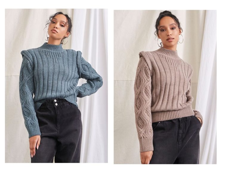 Image of Mock Neck Cable Knit Sweater