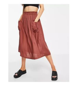midi skirt with pocket detail in chocolatep