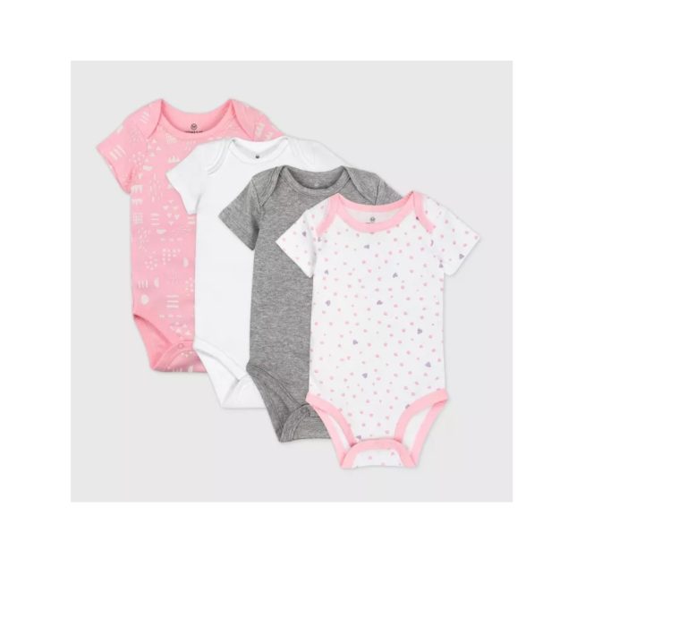Image of Honest Baby Girls' 4pk Love Dot Organic Cotton Short Sleeve Bodysuit - Pink