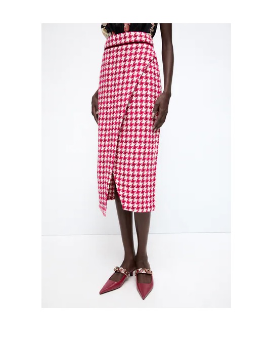 Image of TEXTURED WEAVE HOUNDSTOOTH SKIRT