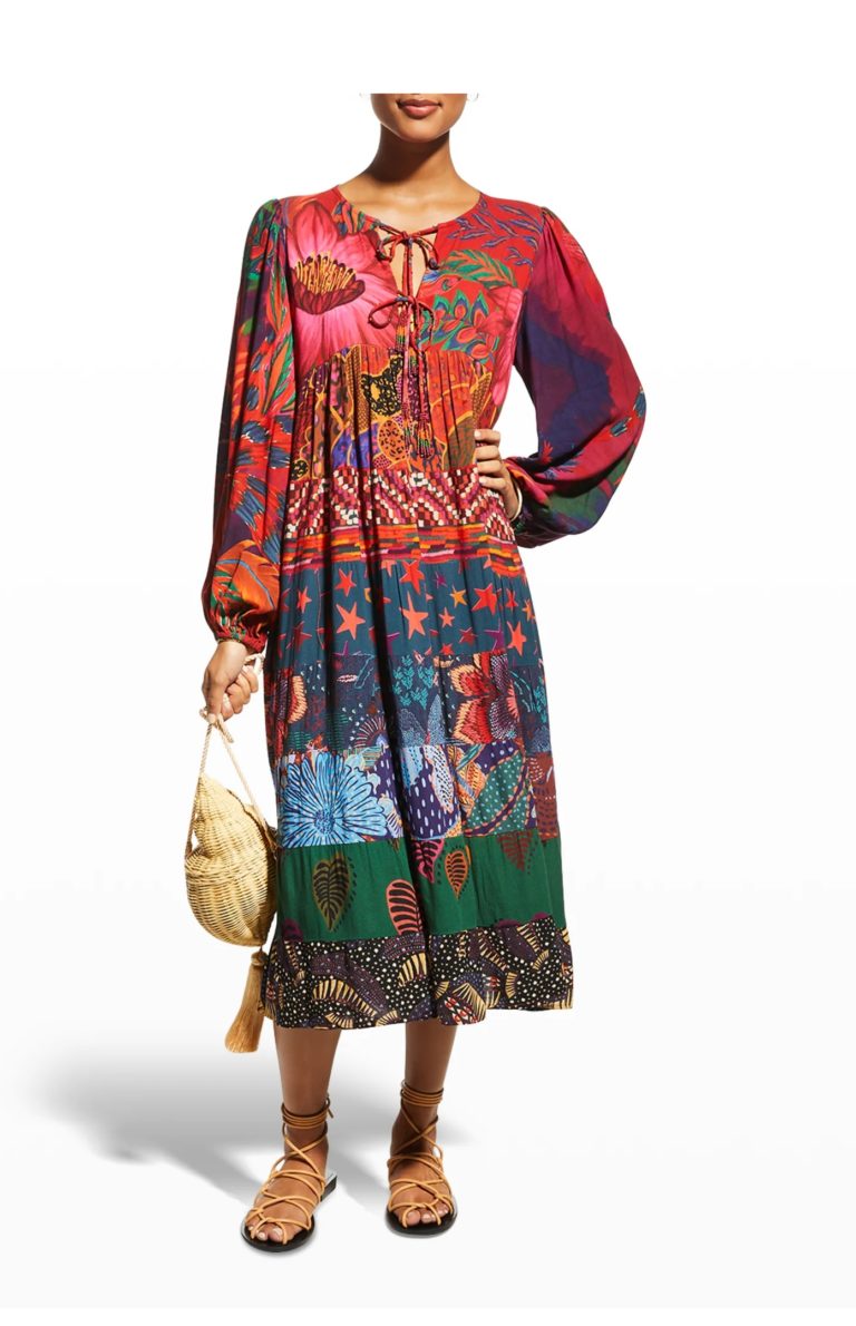 Image of Mixed Prints Tiered Tunic Dress
