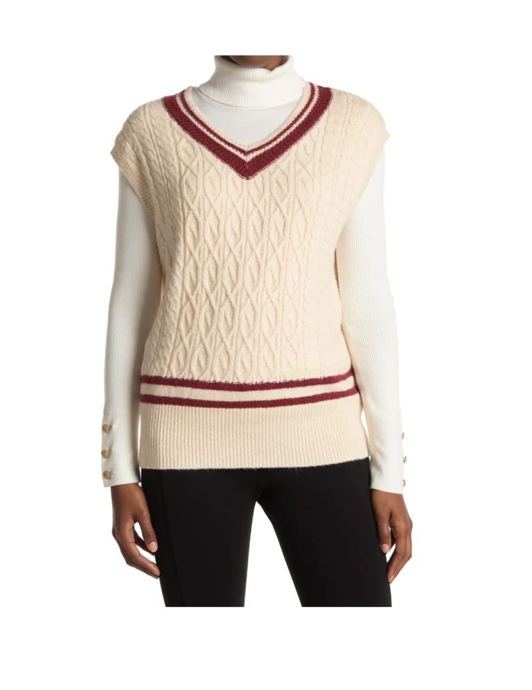 Image of Striped Cable Knit Sweater Vest