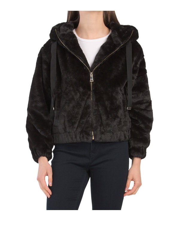 Image of Faux Fur Hooded Jacket