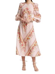 Angelica Floral Puff-Sleeve Midi Dress