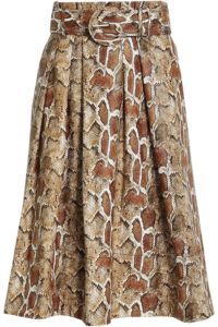 Pleated faux snake-effect leather skirt