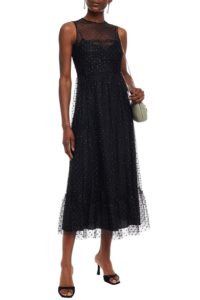 Gathered glittered tulle midi dress