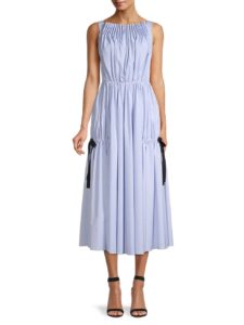 Pleated Tie-Detail Dress
