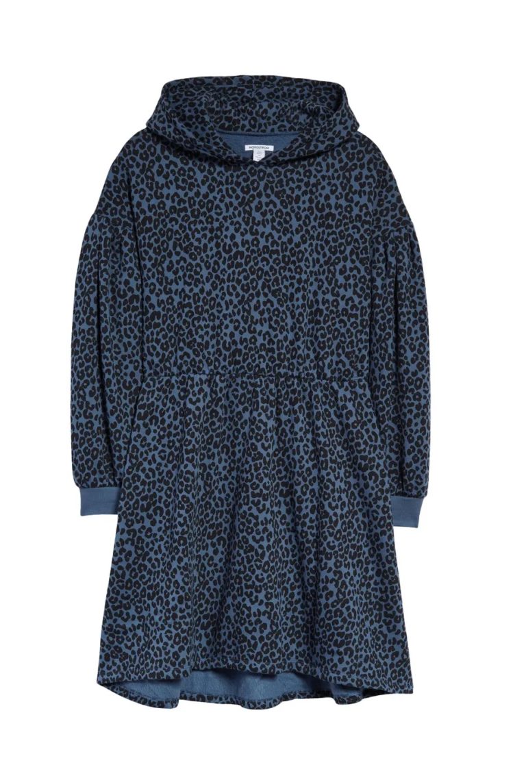 Image of Leopard Print Fleece Hooded Dress