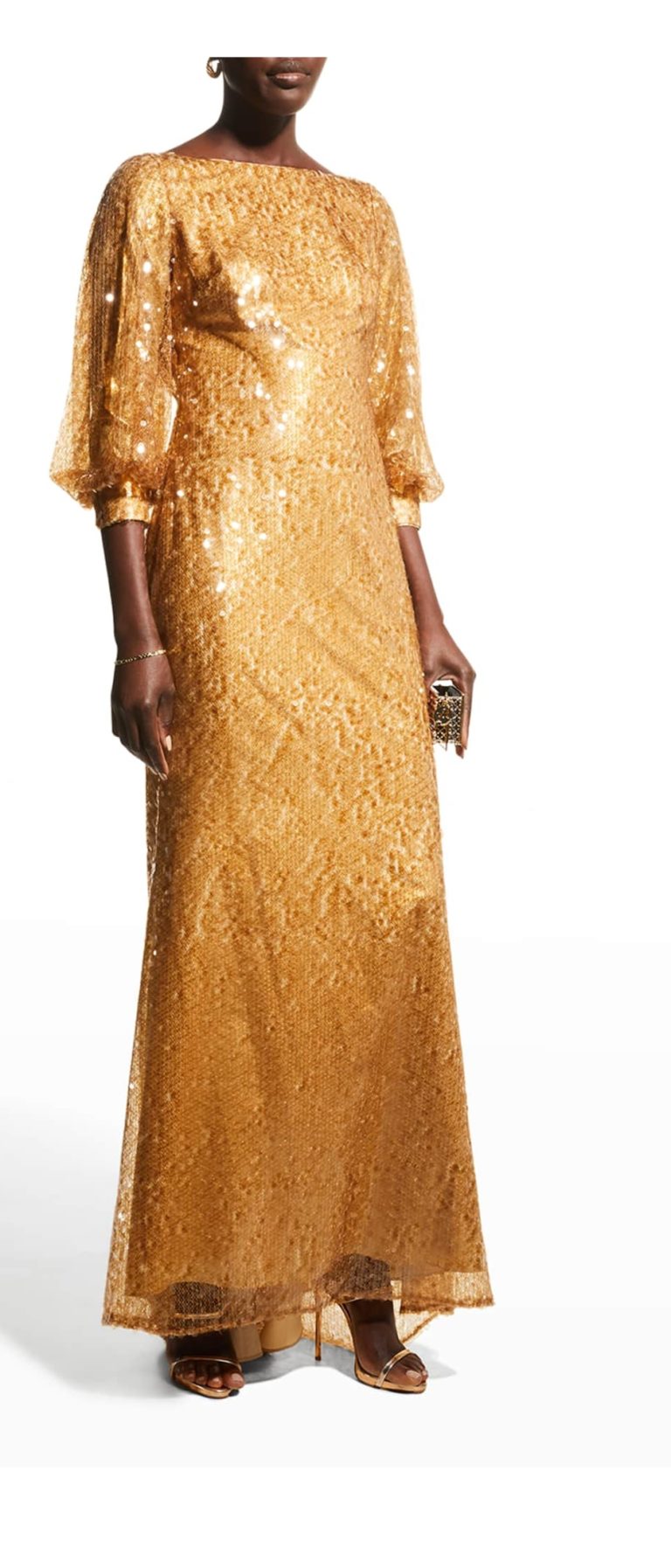 Image of Sequin Puff-Sleeve Gown
