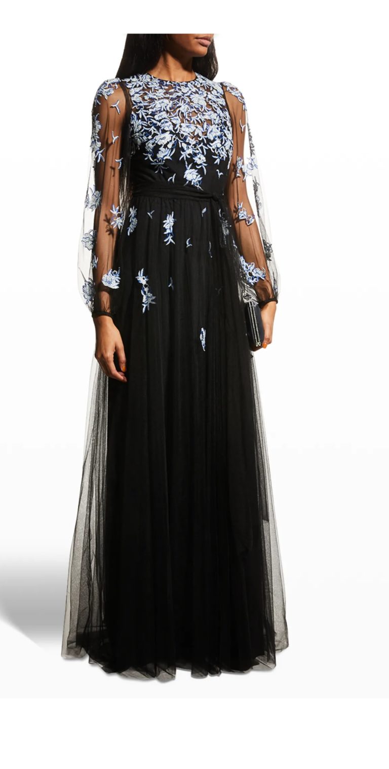 Image of Floral-Embroidered Tulle Gown w/ Detachable Slip size 6