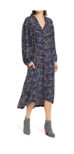 Floral Long Sleeve Woven Midi Dress