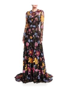 Floral Sequin-Embroidered Tulle Illusion Gown size 8
