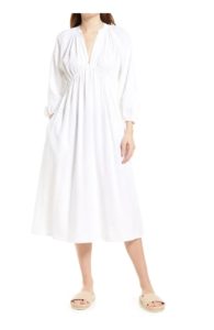 Shirred Long Sleeve Midi Dress