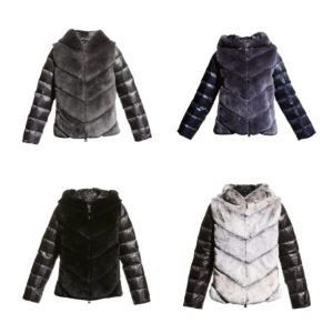 Hooded Chevron Rex Rabbit Fur Puffer Jacket