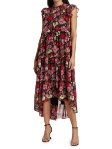 Ricki Floral-Print High-Low Midi Dressp