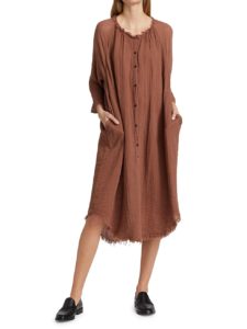 Poet Frayed Trim Button-Front Dress