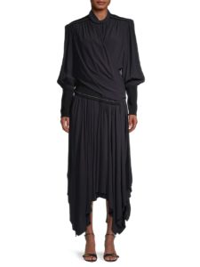 Gathered Belted Asymmetric Dress