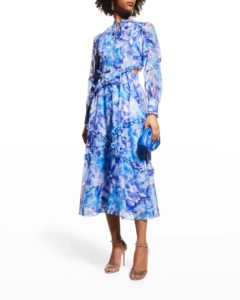 Floral-print Cutout Midi Dress