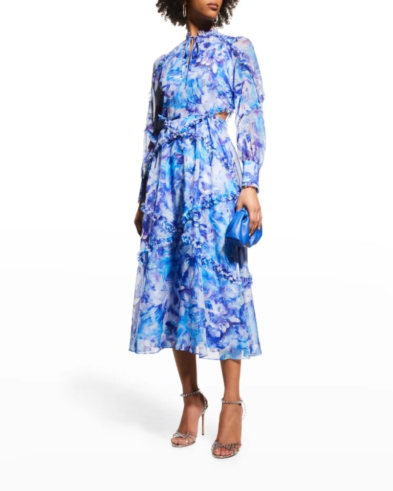 Image of Floral-Print Cutout Midi Dress