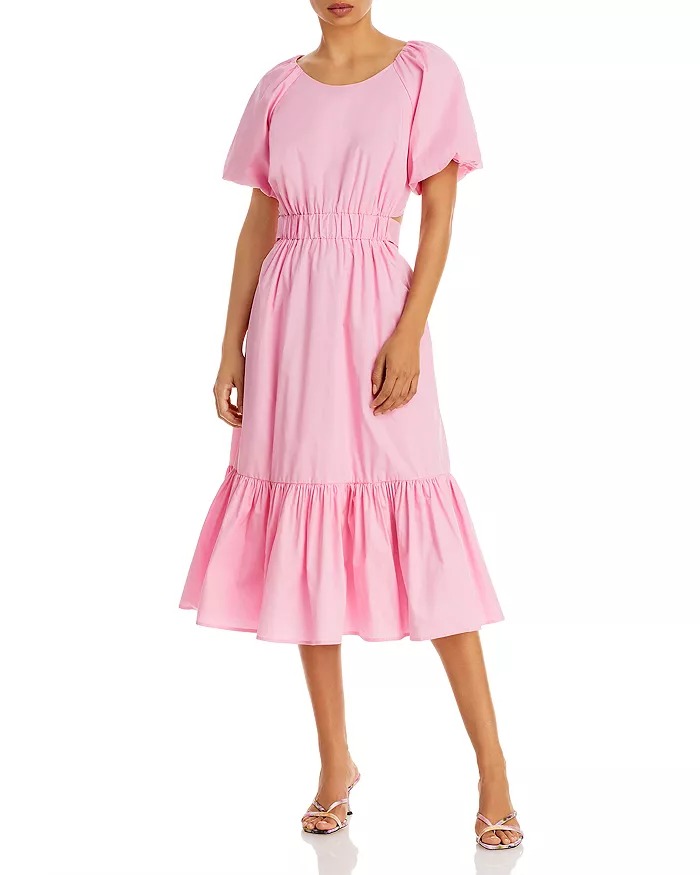 Image of Poplin Puff Sleeve Midi Dress