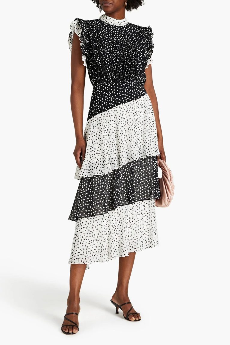 Image of Tiered polka-dot crepe midi dress