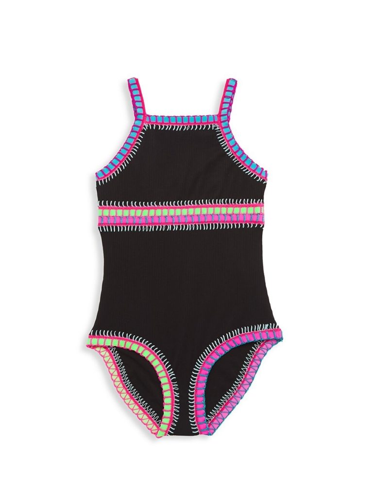 Image of Little Girl's & Girl's Rainbow Embroidered One-Piece Swimsuit