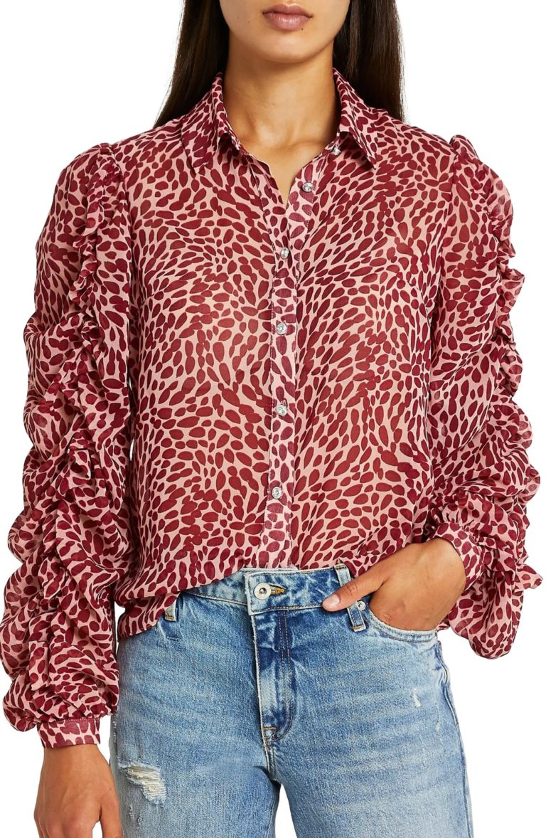 Image of Long Sleeve Frill Button-Up Shirt
