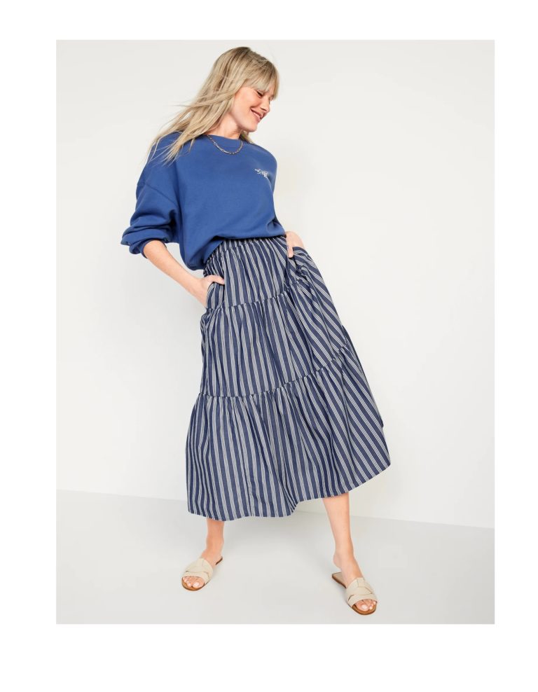 Image of Tiered Striped Maxi Skirt for Women