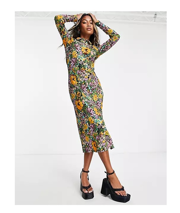 Image of Midi shirt dress in retro floral