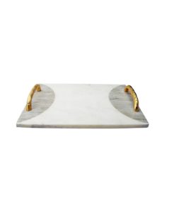 Two Tone Marble Challah Tray with Handles and Knife