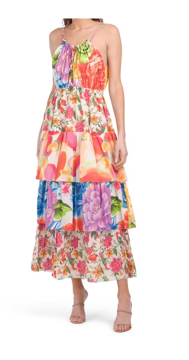Image of Mixed Prints Tiered Maxi Dress sixe xl